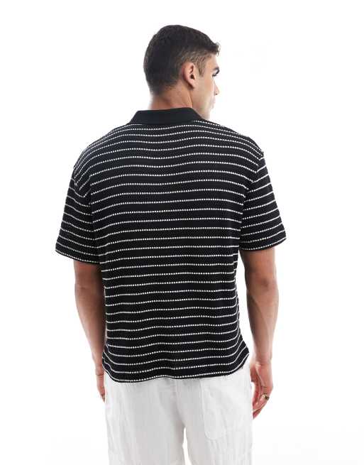 ASOS DESIGN - Polo décontracté coupe carrée à rayures texturées - Noir et blanc , 2 de 4
