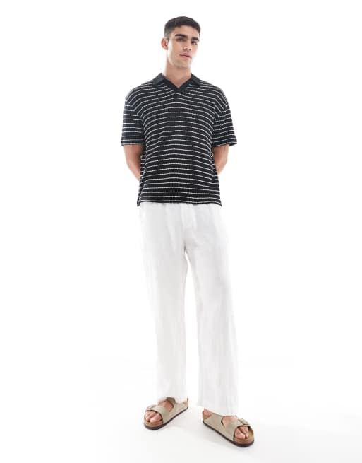 ASOS DESIGN - Polo décontracté coupe carrée à rayures texturées - Noir et blanc , 4 de 4