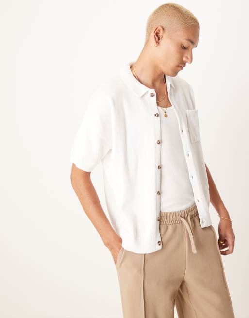 ASOS DESIGN - Polo décontracté coupe carrée en maille de coton semi-épaisse avec boutons - Blanc