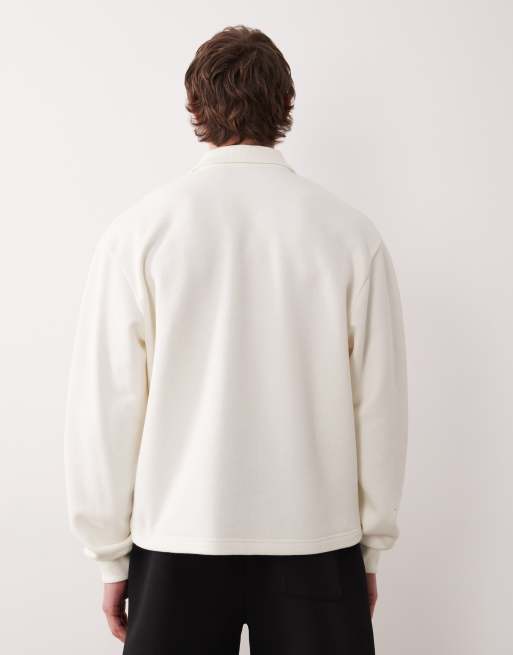 ASOS DESIGN - Polo décontracté coupe carrée en piqué à col cranté et broderie - Écru, 3 de 5