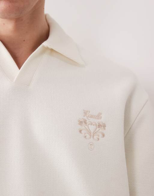 ASOS DESIGN - Polo décontracté coupe carrée en piqué à col cranté et broderie - Écru, 5 de 5