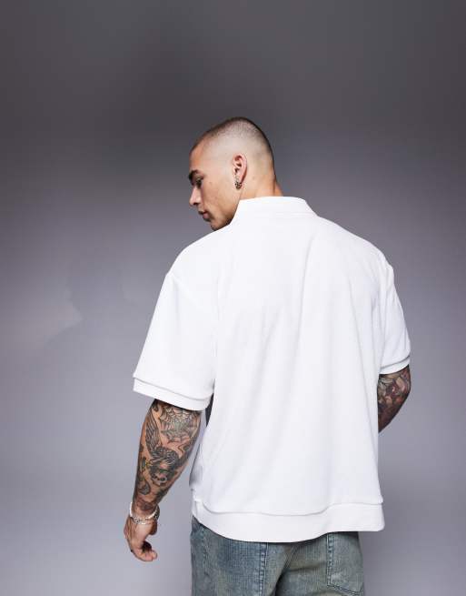 ASOS DESIGN - Polo décontracté coupe carrée en tissu côtelé texturé - Blanc cassé, 2 de 4
