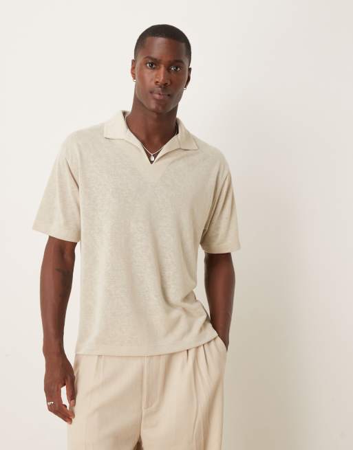 ASOS DESIGN - Polo décontracté coupe carrée en tissu façon lin - Beige