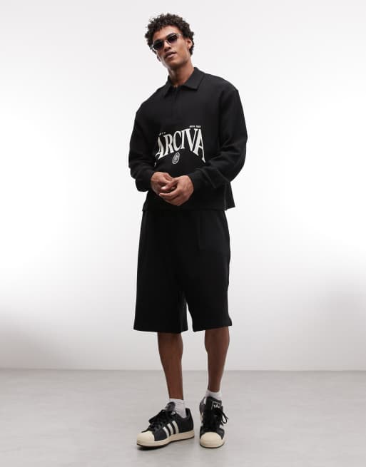 ASOS DESIGN - Polo décontracté coupe carrée en tissu ottoman texturé avec texte imprimé - Noir, 2 de 5
