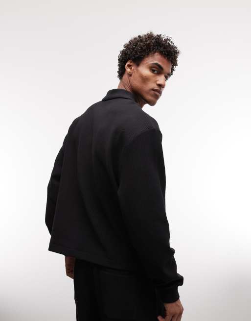 ASOS DESIGN - Polo décontracté coupe carrée en tissu ottoman texturé avec texte imprimé - Noir, 4 de 5