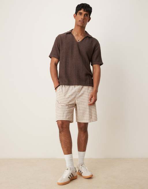 ASOS DESIGN - Polo décontracté coupe carrée texturé avec col ouvert - Marron , 2 de 4