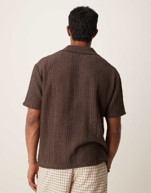 ASOS DESIGN - Polo décontracté coupe carrée texturé avec col ouvert - Marron , 4 de 4