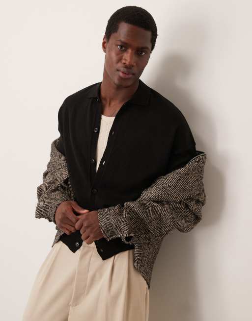 ASOS DESIGN - Polo décontracté d'ensemble coupe carrée à manches longues et boutons en maille - Noir