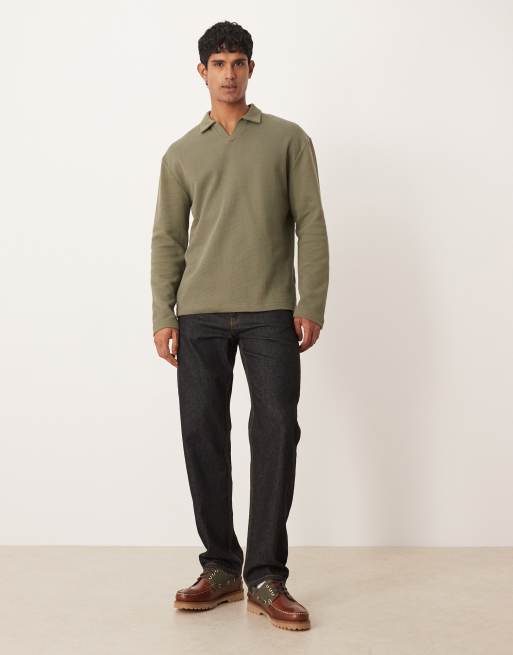ASOS DESIGN - Polo décontracté effet gaufré à manches longues - Kaki , 2 de 5