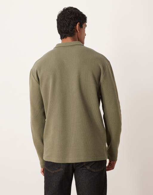 ASOS DESIGN - Polo décontracté effet gaufré à manches longues - Kaki , 3 de 5