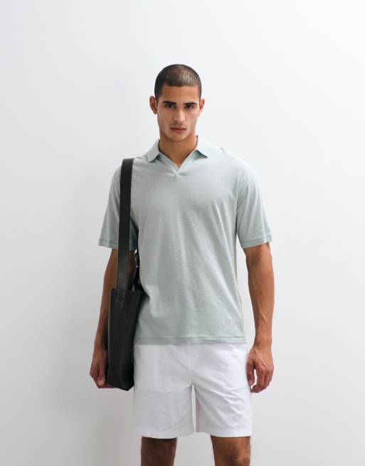 ASOS DESIGN - Polo décontracté en lin mélangé avec col - Vert clair, 4 de 5