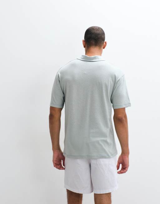 ASOS DESIGN - Polo décontracté en lin mélangé avec col - Vert clair, 5 de 5