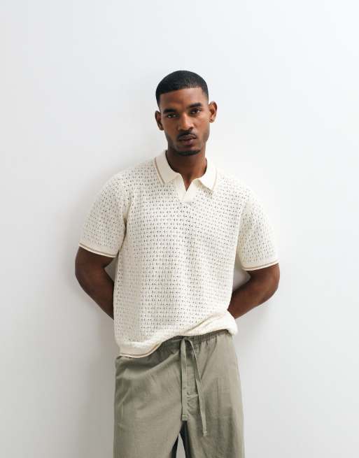 ASOS DESIGN - Polo décontracté en maille à détails liserés - Écru, 3 de 5