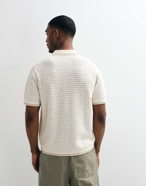 ASOS DESIGN - Polo décontracté en maille à détails liserés - Écru, 5 de 5