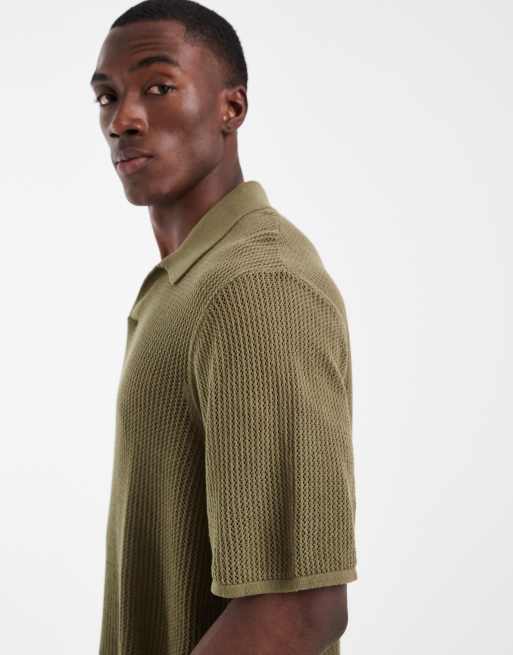 ASOS DESIGN - Polo décontracté en maille à manches courtes et col cranté - Kaki, 5 de 5