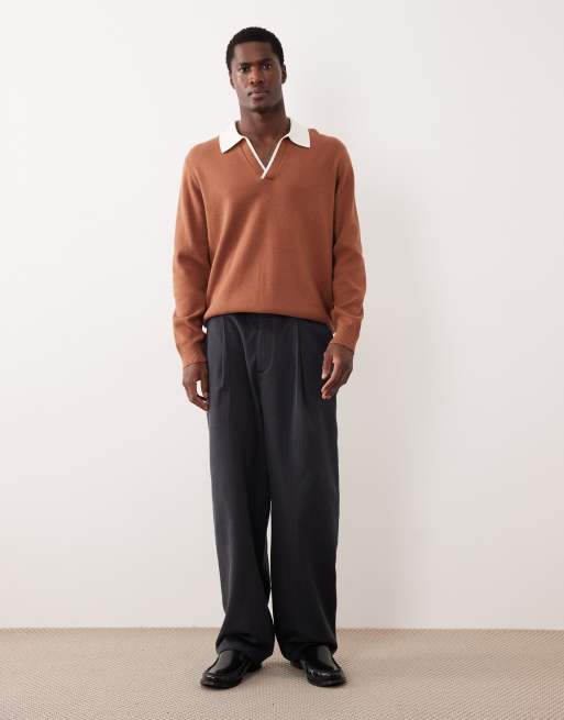 ASOS DESIGN - Polo décontracté en maille à manches longues et col cranté - Marron, 2 de 5