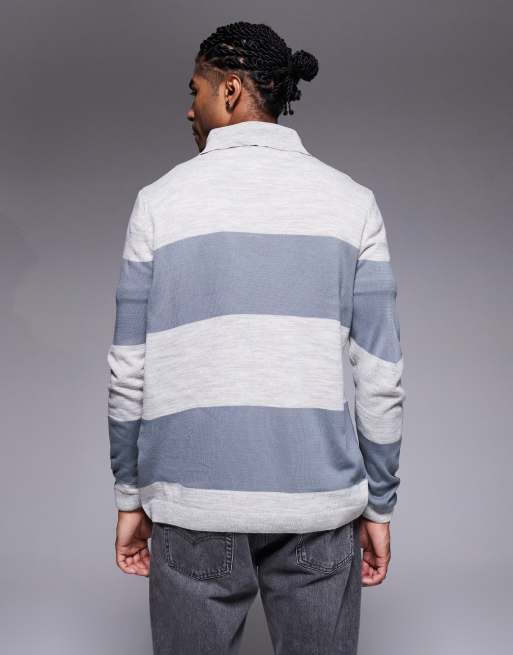 ASOS DESIGN - Polo décontracté en maille à rayures et manches longues - Crème, 3 de 5