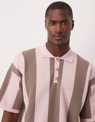 ASOS DESIGN - Polo décontracté en maille à rayures - Rose