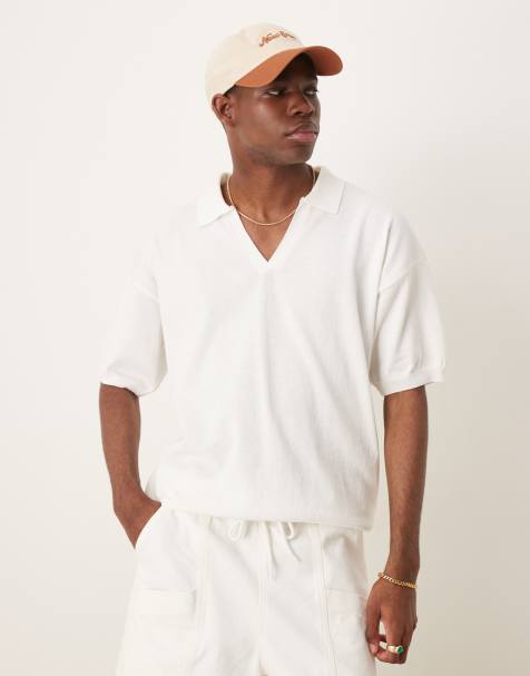 ASOS DESIGN - Polo décontracté en maille avec encolure crantée - Blanc - view 1