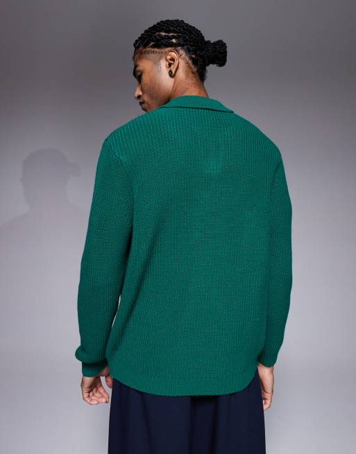 ASOS DESIGN - Polo décontracté en maille côtelée avec col cranté - Vert, 3 de 5
