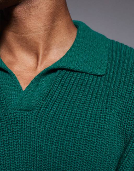 ASOS DESIGN - Polo décontracté en maille côtelée avec col cranté - Vert, 5 de 5