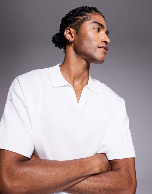 ASOS DESIGN - Polo décontracté en maille de coton semi-épaisse à col cranté - Blanc 