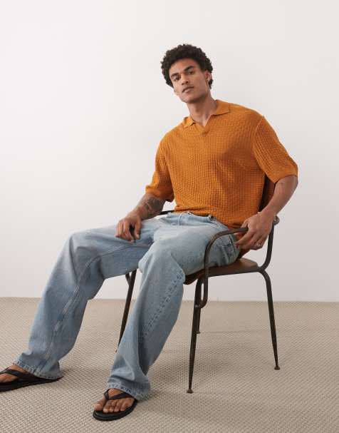 ASOS DESIGN - Polo décontracté en maille texturée avec col à encoche - Orange - view 1