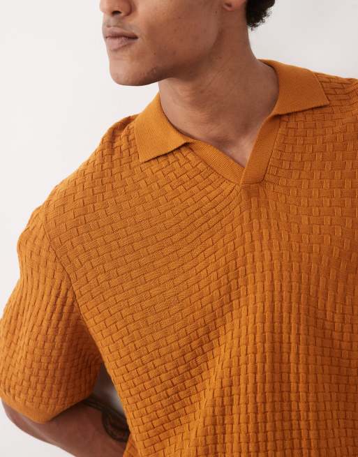ASOS DESIGN - Polo décontracté en maille texturée avec col à encoche - Orange, 3 de 5