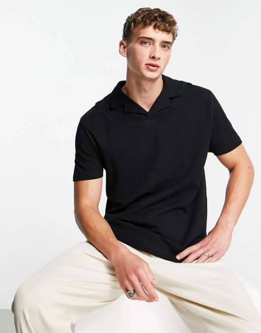 ASOS DESIGN - Polo décontracté en piqué avec col à revers - Noir
