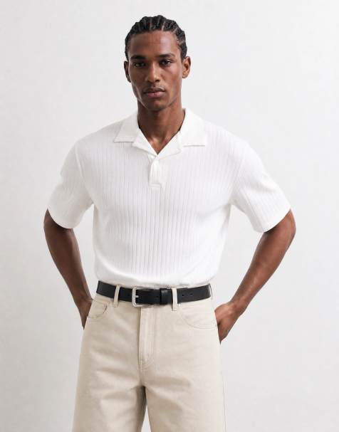 ASOS DESIGN - Polo décontracté en tissu épais à manches mi-longues et larges côtes - Blanc - view 1
