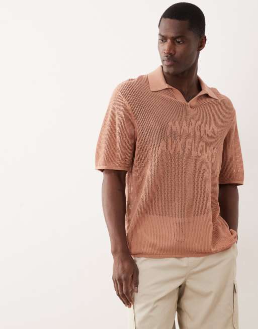 ASOS DESIGN - Polo décontracté en tulle avec col cranté et motif sur la poitrine - Rouille, 3 de 5