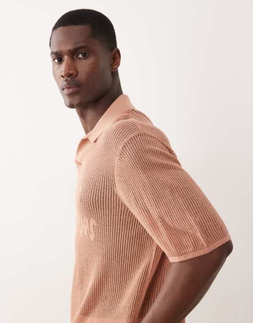 ASOS DESIGN - Polo décontracté en tulle avec col cranté et motif sur la poitrine - Rouille, 4 de 5