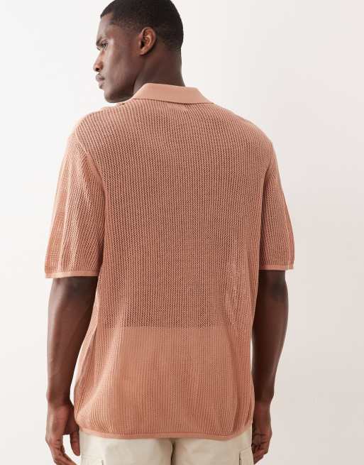 ASOS DESIGN - Polo décontracté en tulle avec col cranté et motif sur la poitrine - Rouille, 5 de 5