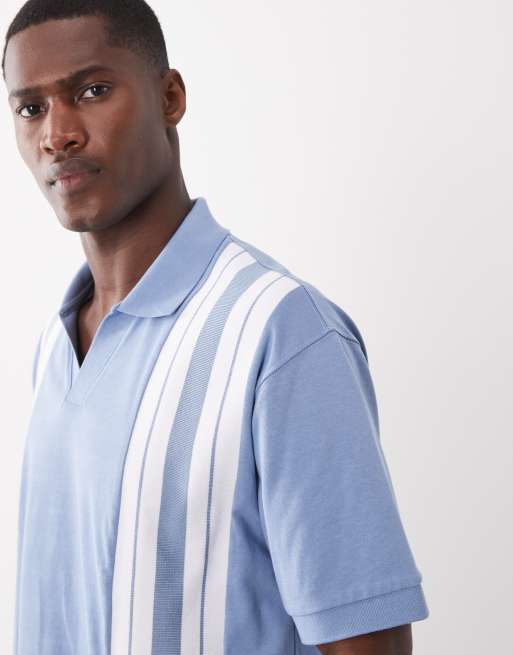 ASOS DESIGN - Polo décontracté oversize coupe carrée en tissu épais à empiècements - Bleu, 5 de 5