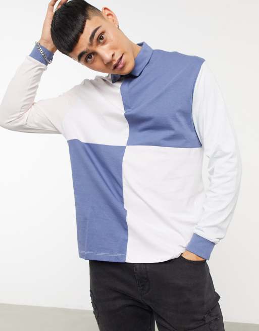ASOS DESIGN - Polo décontracté style rugby à manches longues et à motif color block - Violet - PURPLE