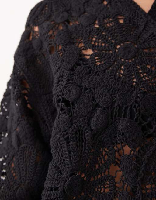 ASOS DESIGN - Polo d'ensemble au crochet - Noir, 4 de 4
