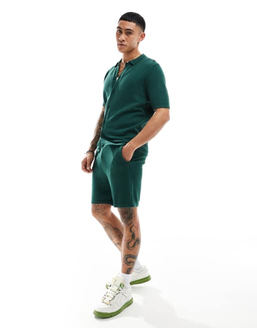 ASOS DESIGN - Polo d'ensemble boutonné en maille de coton d'épaisseur moyenne - Vert, 3 de 4