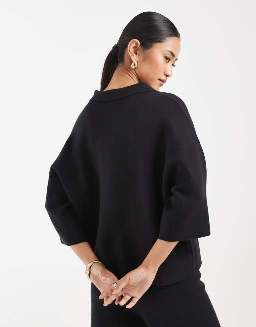 ASOS DESIGN - Polo d'ensemble coupe carrée en maille - Noir, 3 de 4