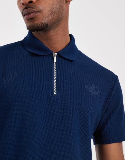 ASOS DESIGN - Polo d'ensemble coupe classique en tissu gaufré épais - Bleu marine, 2 de 5