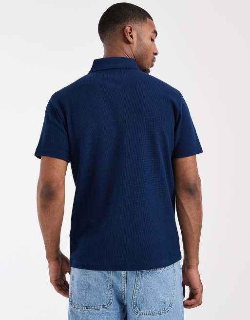 ASOS DESIGN - Polo d'ensemble coupe classique en tissu gaufré épais - Bleu marine, 5 de 5