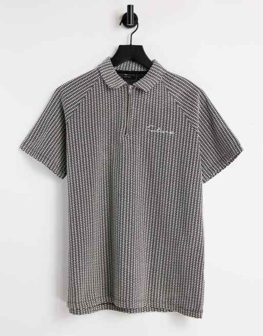 ASOS DESIGN - Polo d'ensemble décontracté à manches courtes en tissu texturé brodé - Gris