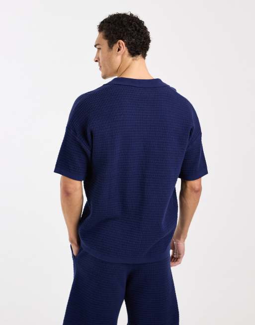 ASOS DESIGN - Polo d'ensemble décontracté en maille avec col à revers - Bleu marine, 4 de 5