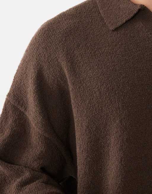 ASOS DESIGN - Polo d'ensemble oversize en maille bouclée à manches courtes et col cranté - Marron, 5 de 5