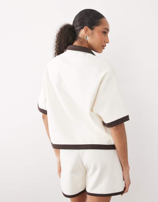 ASOS DESIGN - Polo d'ensemble oversize en maille interlock - Écru et chocolat, 4 de 4