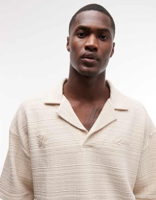 ASOS DESIGN - Polo d'ensemble oversize en tissu texturé épais avec broderie satinée sur la poitrine - Gris, 3 de 5