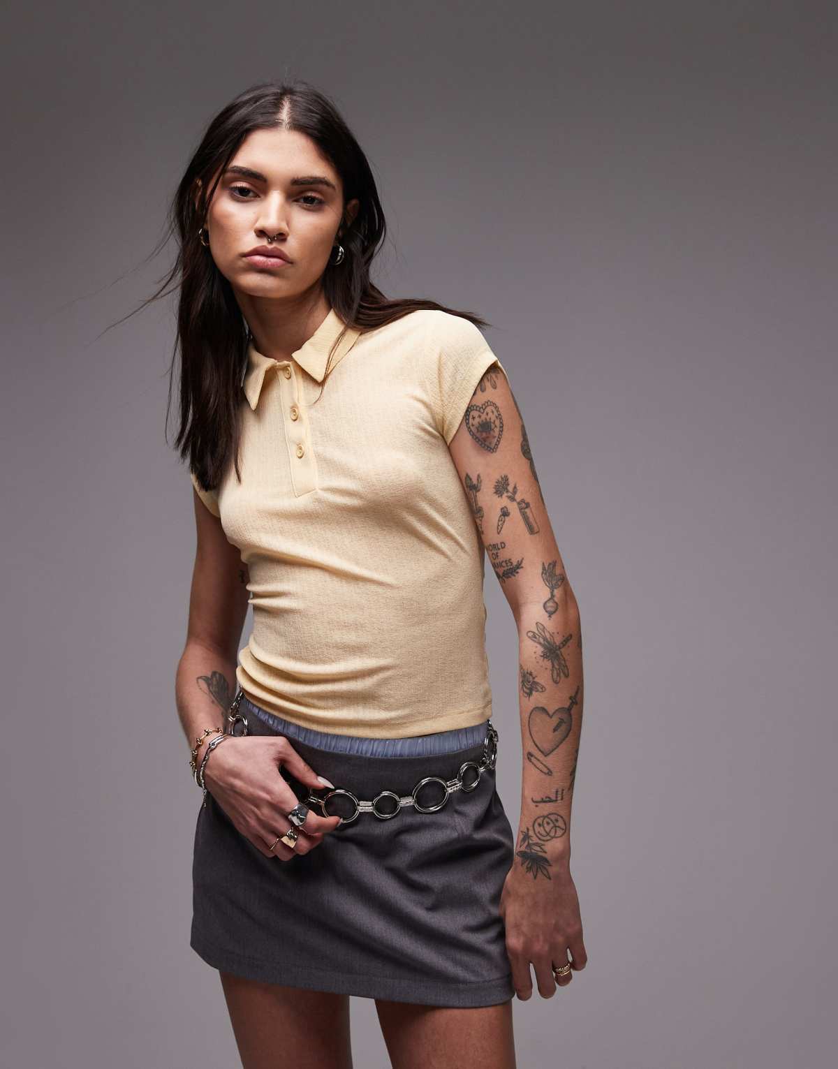 ASOS DESIGN polo dry handle tee with cap sleeve in buttermilk