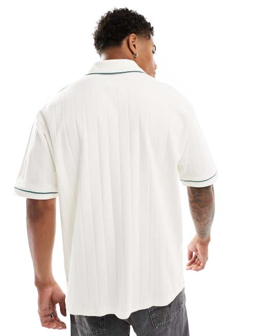 ASOS DESIGN - Polo écru a coste con bordi a contrasto, 3 di 4