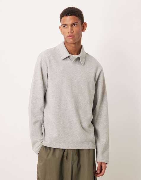 ASOS DESIGN - Polo elegante grigio mélange a maniche lunghe - view 1