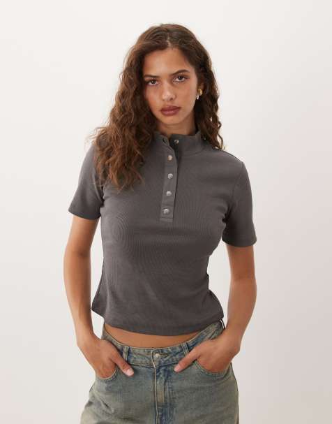 ASOS DESIGN polo en jersey côtelé gris charbon - view 1