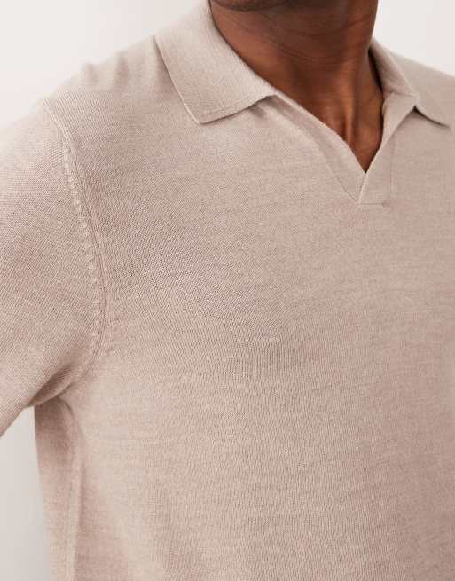 ASOS DESIGN - Polo en laine mérinos avec col cranté - Taupe, 2 de 5